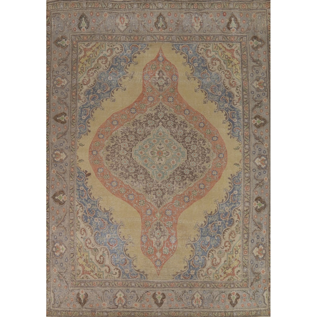 Medallion Tabriz Persian Vintage Rug Handmade Wool Carpet - 9'5" x 12'2"