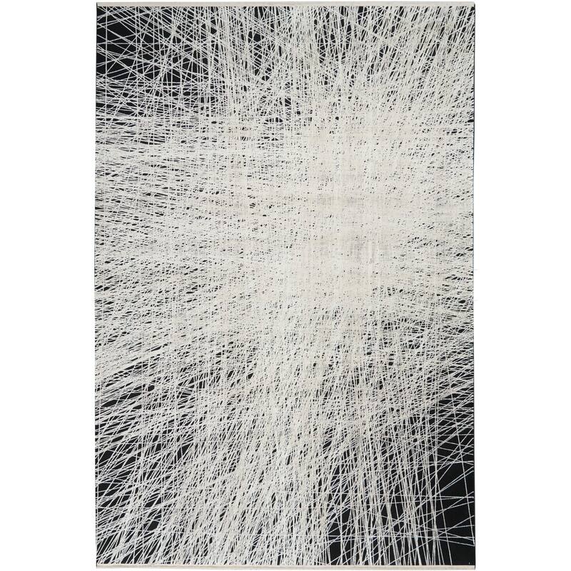 Calvin Klein Balian Abstract Black/Silver Area Rug - 5' 3" x 7' 3" - Black/Silver