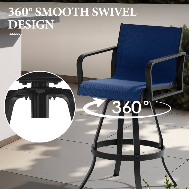 Outdoor Indoor Patio Aluminum Premium Sunbrella Fabric Swivel Barstools