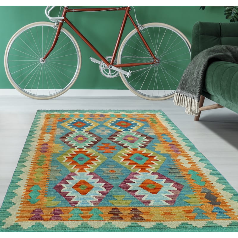 Flatweave Radbert Blue/Orange Rug - 3'2" x 4'9"
