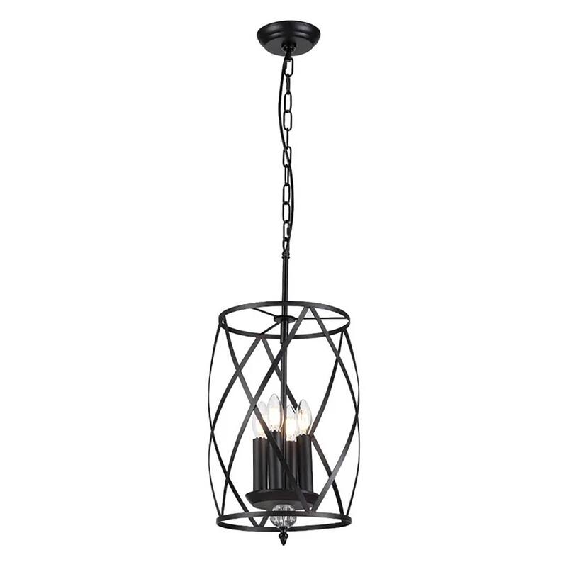 Black Island Pendant Lighting Cylinder Lantern Chandelier 3 Light, Modern LED Hanging Ceiling Light - 17.2X9.9 - Black