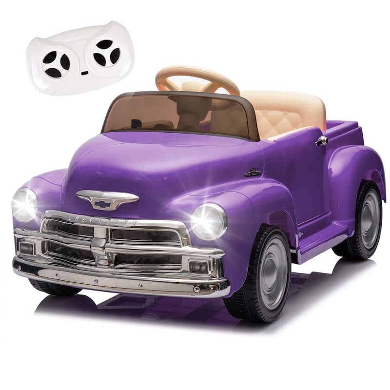 12V Kids Ride On Truck Car W/Parents Control, Licensed Chevrolet 3100 Pickup,Electric Car,High-Power Up To 4.35 Km/H,Age 3+ - Purple