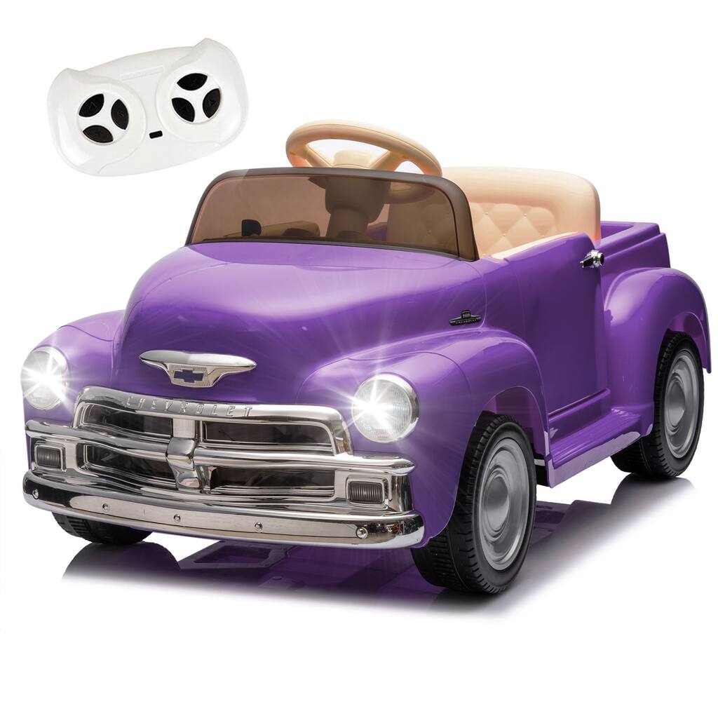 12V Licensed Chevrolet 3100 Pickup Kids Electric Ride-On Car with Remote Control, Ages 3+ - Purple