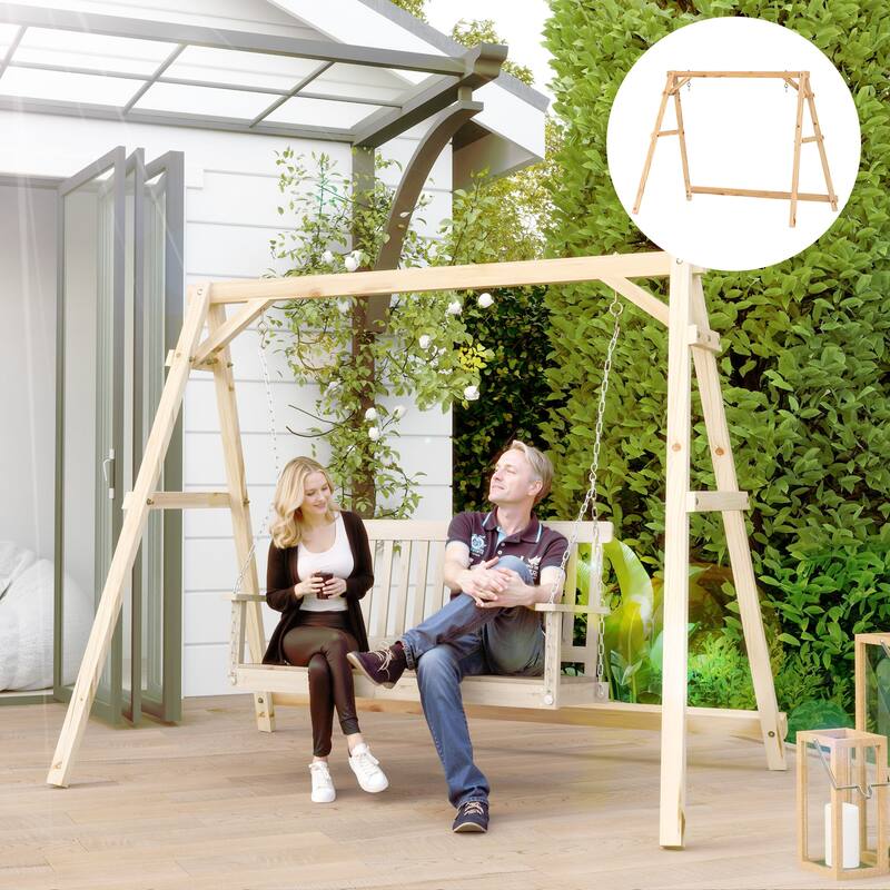 Outsunny 770lbs Porch Swing Frame, Heavy Duty A-Frame Wooden Swing Stand , Freestanding Hanging Chair Stand Only