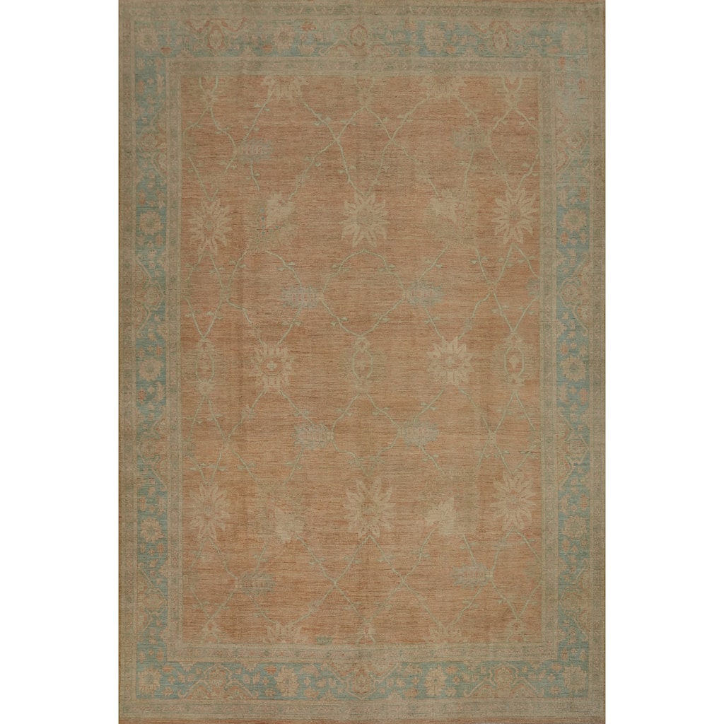 Hand Knotted Transitional Wool Orange Floral Area Rug - 15' 0'' X 12' 3''