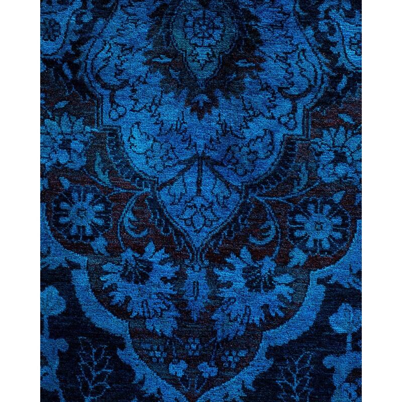 Overton Hand Knotted Wool Vintage Inspired Modern Contemporary Overdyed Blue Area Rug - 8' 1" x 9' 10"