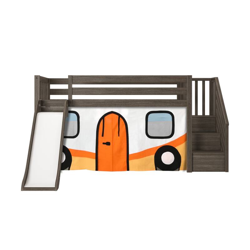 Max and Lily Classic Twin Low Loft with Stairs, Easy Slide and Curtain