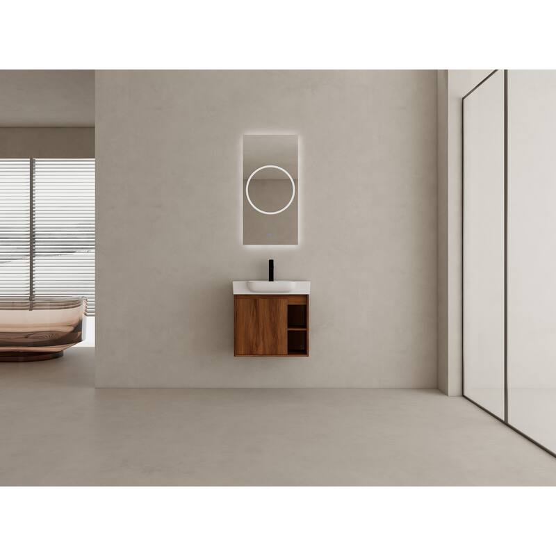 GDFStudio - Carter 24" Wall-Mounted Vanity with Ceramic Sink and Soft-Close Door - 24'' Wall-Mounted Vanity - 24'' Wall-Mounted Vanity - Brown Ebony