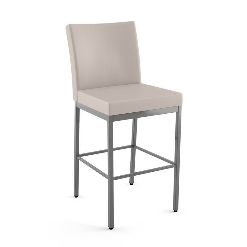 Amisco Perry Plus Counter and Bar Stool - Cream Faux Leather / Glossy Grey Metal - Counter Height