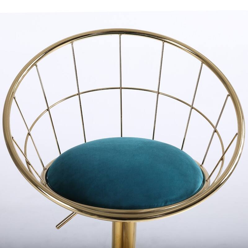 velvet bar chair, pure gold plated, 360 degree rotation, adjustable height,Suitable for dinning room and barset of 2