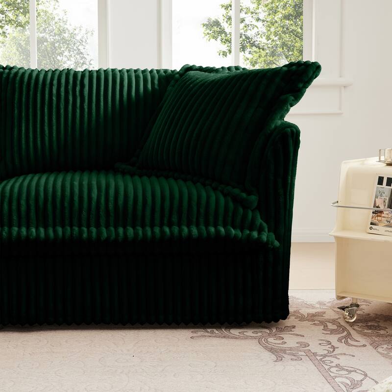 Corduroy Slipcovered 2-Seater Sectional Sofa with Convertible Ottoman, Wide and Deep Seat,and Soft Multiple Big Pillows