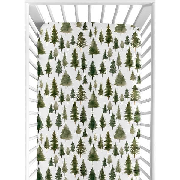slide 2 of 6, Sweet Jojo Designs Sage Green Woodland Boy Girl Gender Neutral Unisex Fitted Crib Sheet Forest Themed Pine Tree Watercolor Woods