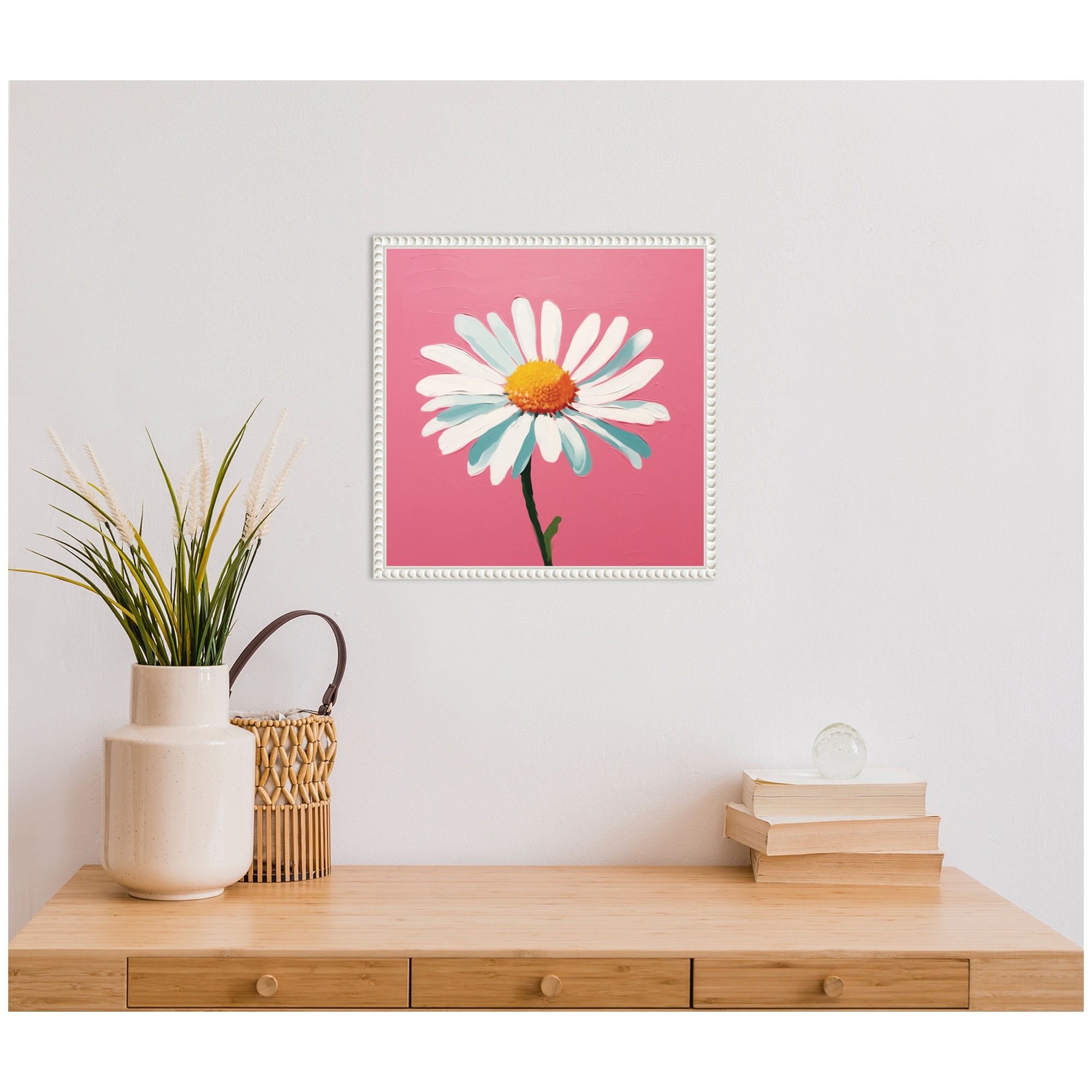 Kate and Laurel Sylvie Delicate Daisy 2 Pink Framed Canvas by The Creative Bunch Studio