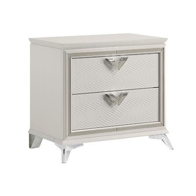 Dery Nightstand, 2 Drawers Chrome Triangle Handles, Gold White Wood