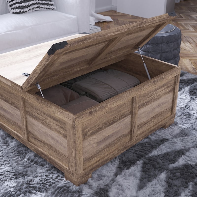 Farmhouse Coffee Table with Hinged Lift Top and Storage