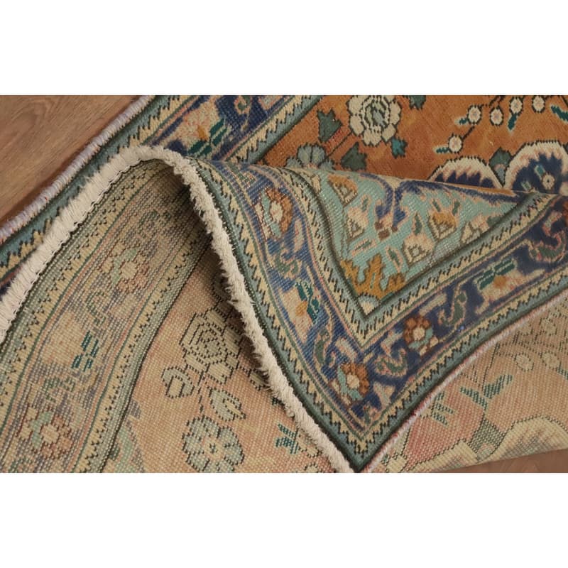 Hand Knotted Oriental 100% Wool Carpet Traditional Floral Oranges & Rust Tabriz Area Rug - 4' 4'' X 3' 1''
