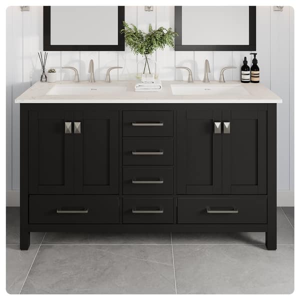 Eviva Aberdeen 60 in. W x 22 in. D x 34 in. H Double Sink Freestanding Bath Vanity in Blue with White Carrara MarbleTop