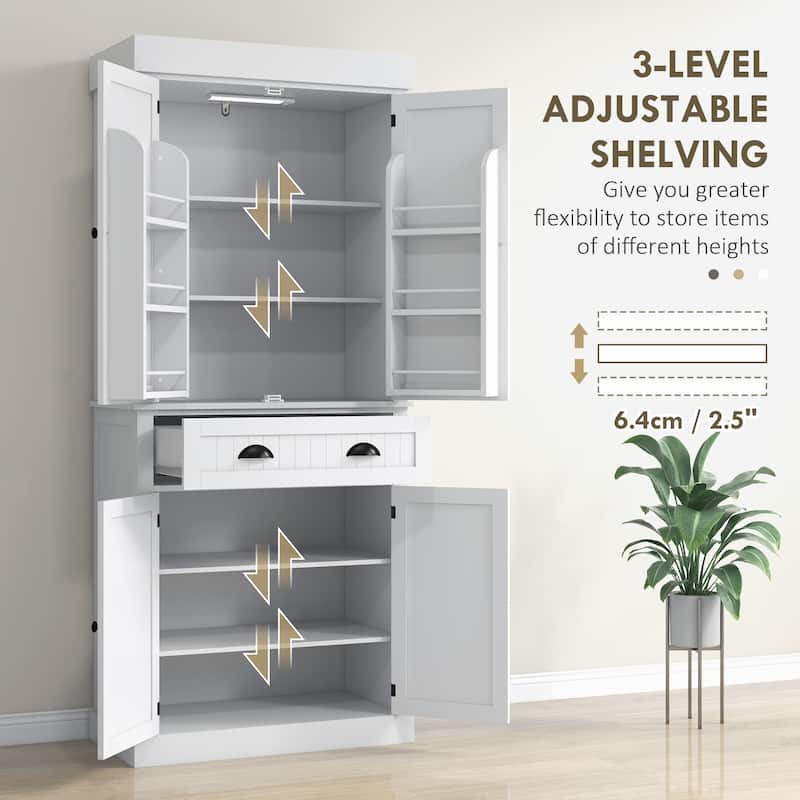 HOMCOM 71" Kitchen Pantry Cabinet with Motion Sensor Light, Tall Storage Cabinet with 6 Door Shelves