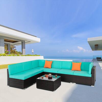 Karlhome 7-piece Outdoor All-Weather Patio Rattan Furniture Sectional Sofa Set