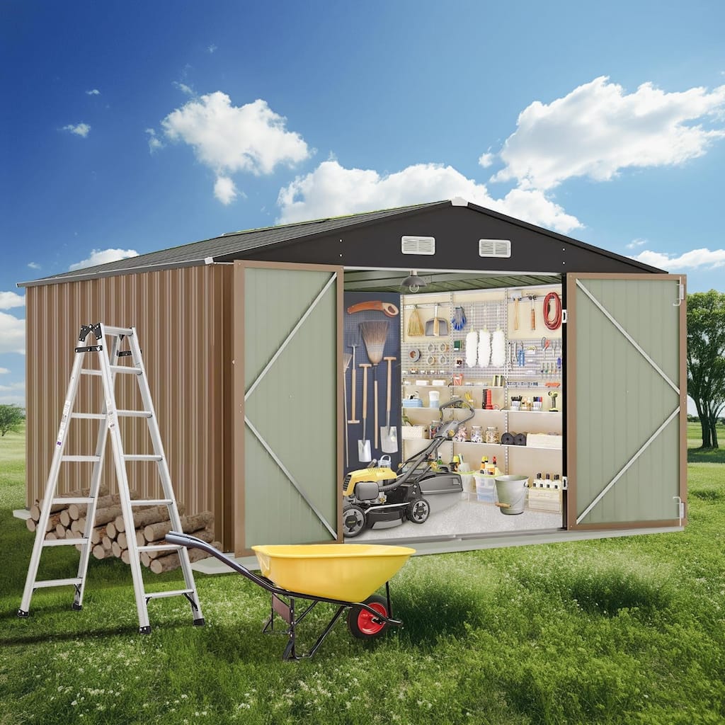 Outdoor Storage Shed, Garbage Can, Steel Utility with Lockable Door Design for Tool,Garden,Bike