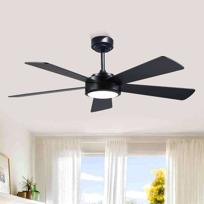 52" Modern Ceiling Fan with Light and Remote,APP Control,Suitable for Sloped Ceiling,Reversible Blades,DC Motor - 52 Inches - Black