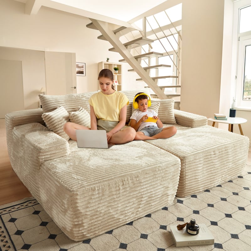 OVIOS Long Plush No Assembly Required Double Chaise Sofa