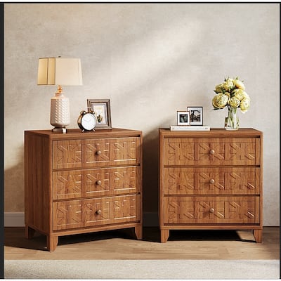 3-Drawer Nightstand for Bedroom, Living Room, Rustic Brown