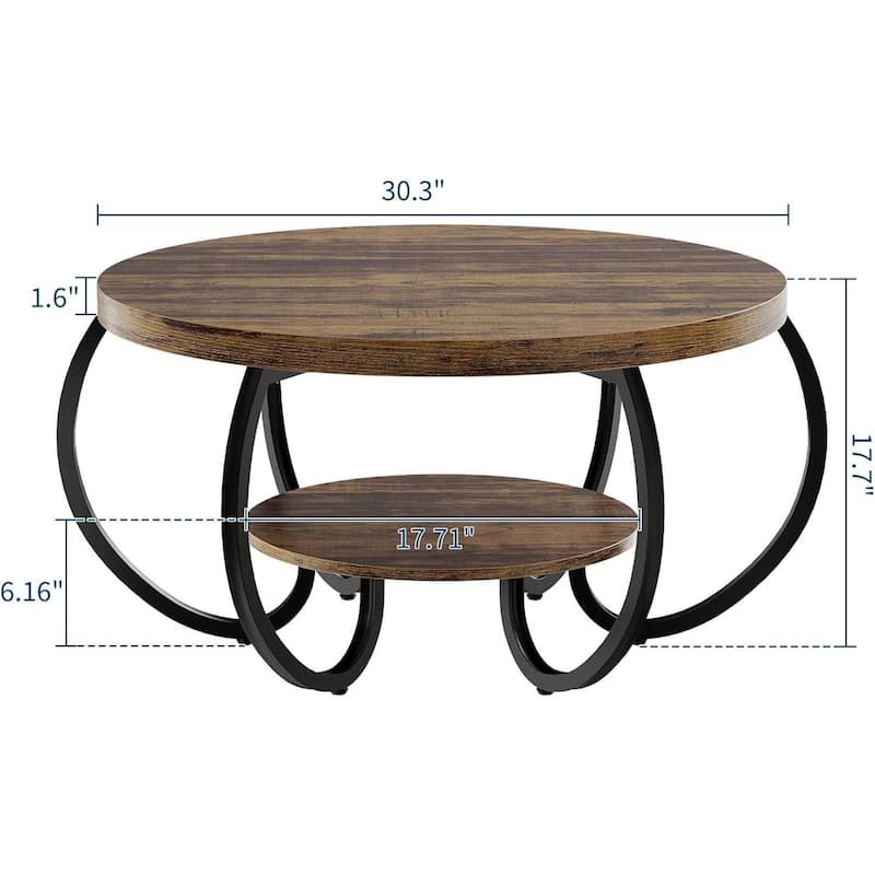 30 Inch 2 Tier Rustic Coffee Table with Storage Shelf for Small Spaces Apartments Office - N/A