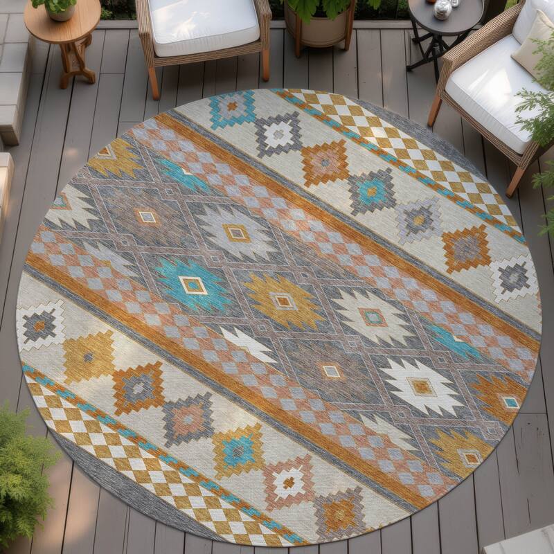 Machine Washable Indoor/ Outdoor Global Clemente Chantille Rug - Gray - 8' x 8'