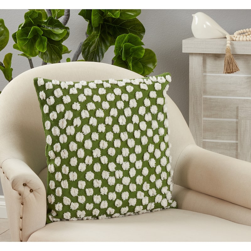 Tufted Pillow With Pom Pom Design, 20"x20"