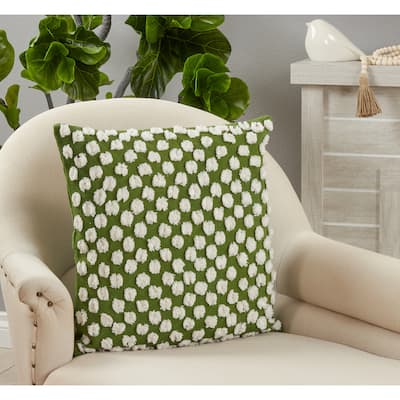Tufted Pillow With Pom Pom Design, 20"x20"