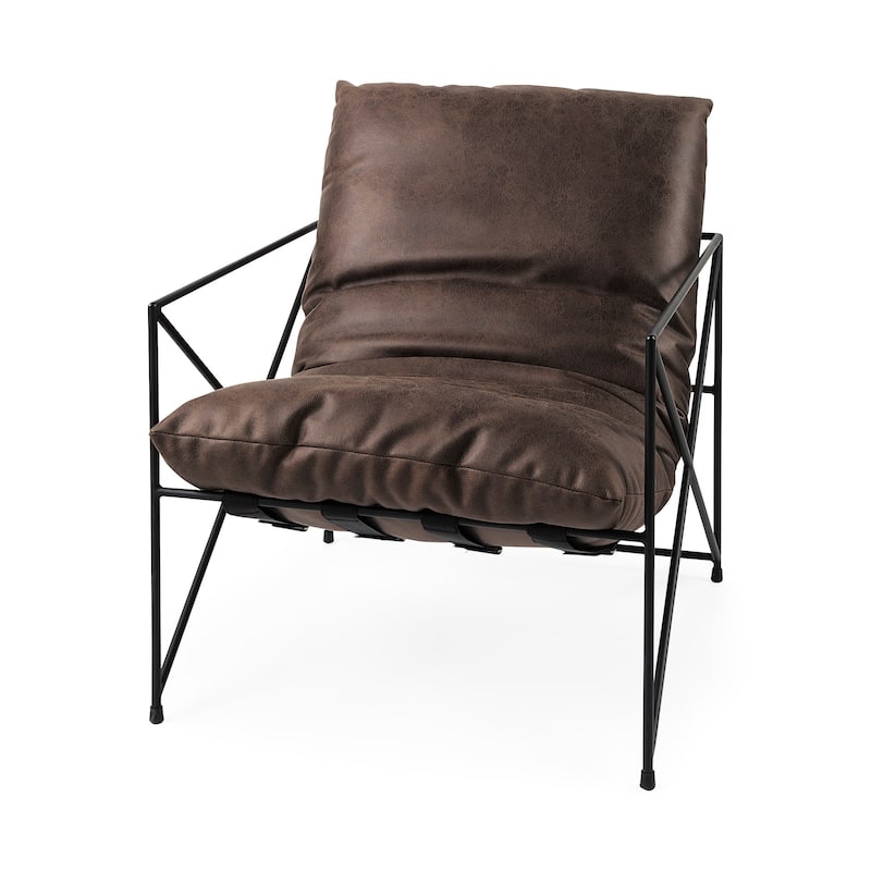 Leonidas Black Faux Leather w/Black Metal Frame Accent Chair - Brown