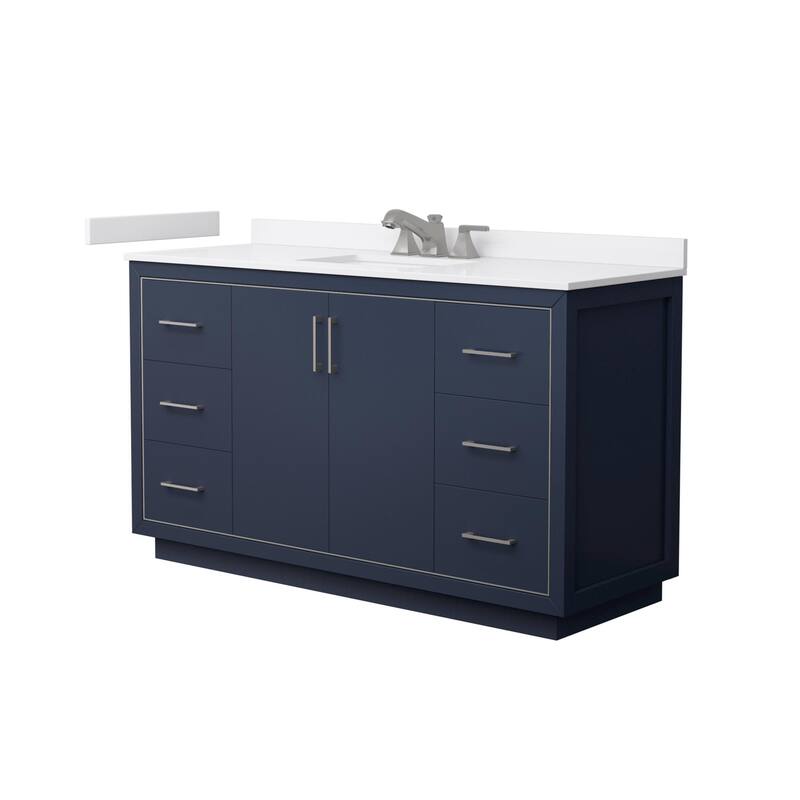 Wyndham Collection WCF1111-60S-VCA-US3MXX Icon 60" Free Standing - Dark Blue / White Cultured Marble Top / Brushed