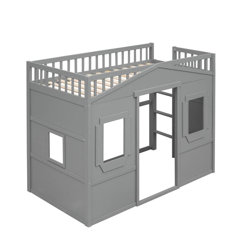 House Loft Bed for Kids, Twin/Full Size, Wooden Bed with Ladder, Sturdy Pine Frame, Perfect for Small Spaces