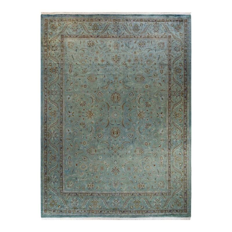 Overton Hand Knotted Wool Vintage Inspired Modern Contemporary Overdyed Blue Area Rug - 9' 2" x 12' 6"