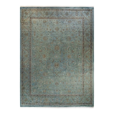Overton Hand Knotted Wool Vintage Inspired Modern Contemporary Overdyed Blue Area Rug - 9' 2" x 12' 6"