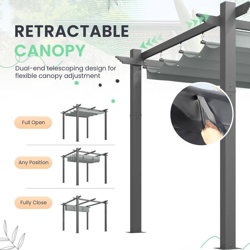 EROMMY 10' x 13' Outdoor Pergola with Retractable Canopy, Heavy-Duty Metal Frame and Adjustable Patio Shade Roof