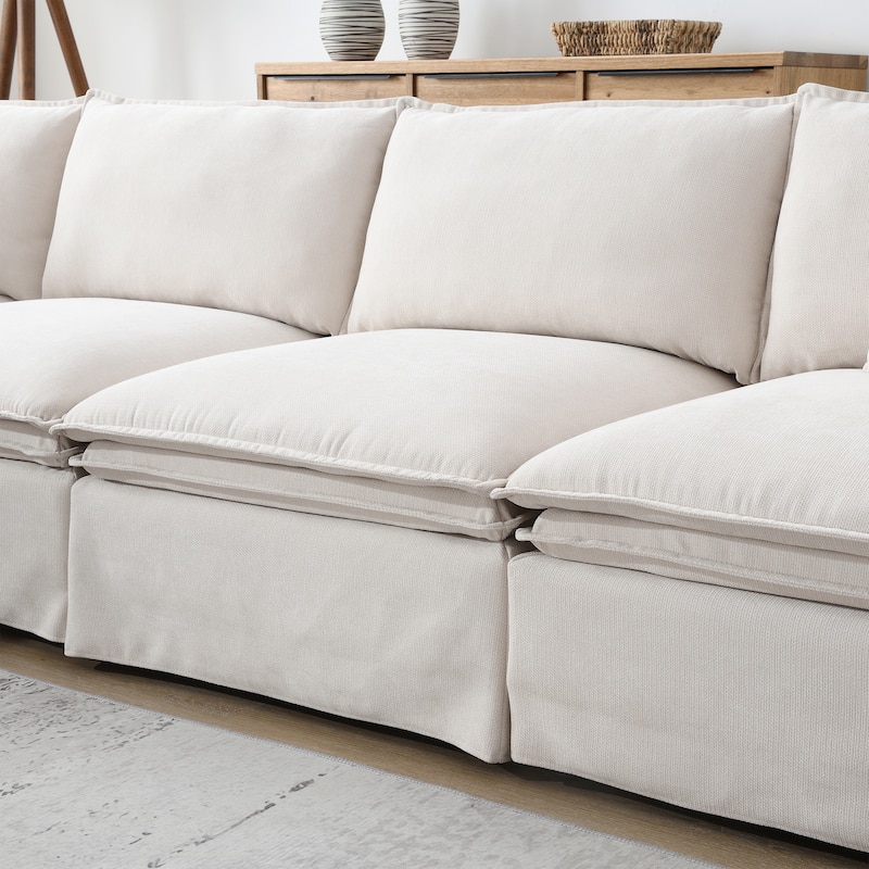 L Shape Modular Sectional Sofa with Ottoman, Oversized Chenille Upholstered 6-Seat Sofa, High Density Sponge Corner Sofa