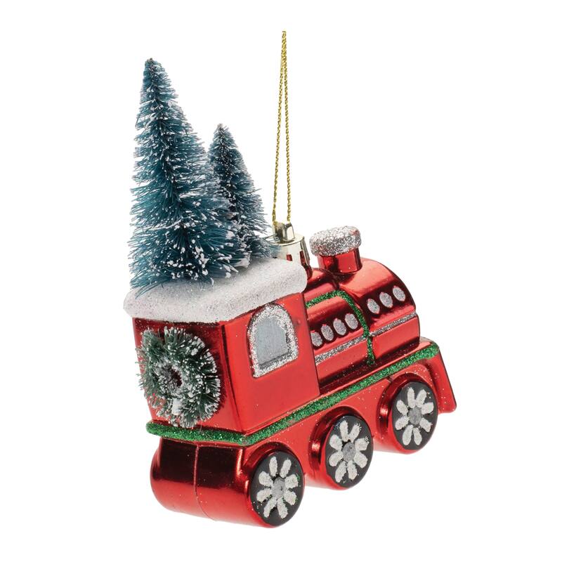 Glittered Glass Train Ornament (Set of 6) - N/A