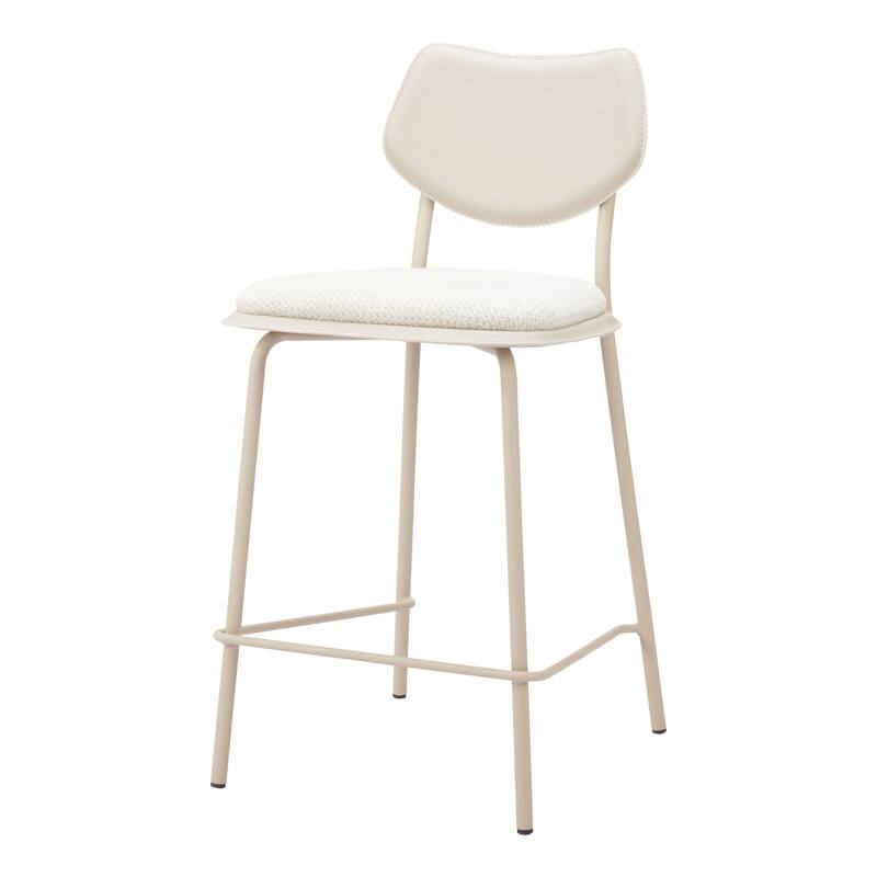 HomeRoots Set of Four 26" Light Gray Fabric Faux Leather and Steel Counter Height Bar Chairs