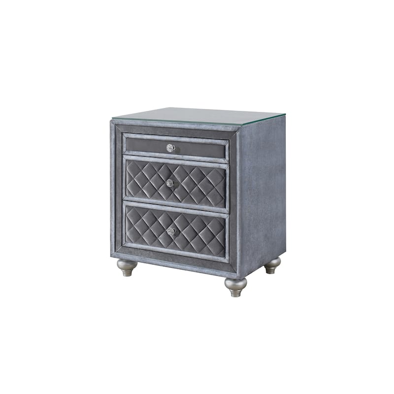 1pc Glam 3-Drawer Nightstand Velvet - Gray