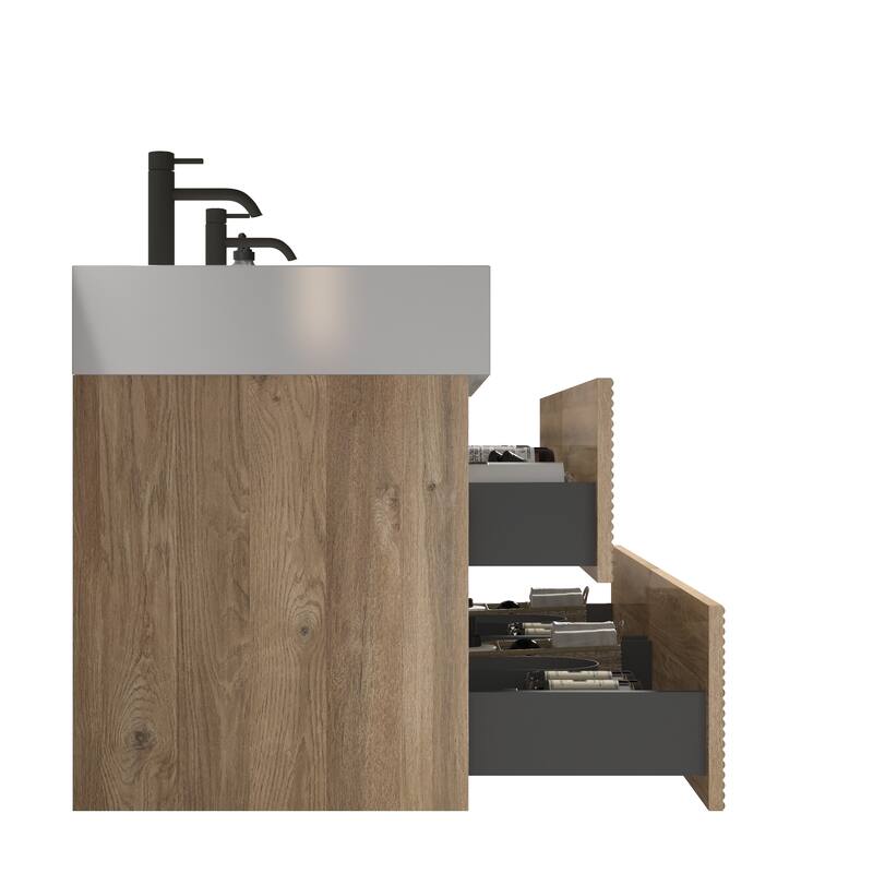 GDFStudio - Grace Wall-Mounted Bathroom Vanity with Engineered Quartz Sink & Soft Close Drawers, without Drainage and Faucet