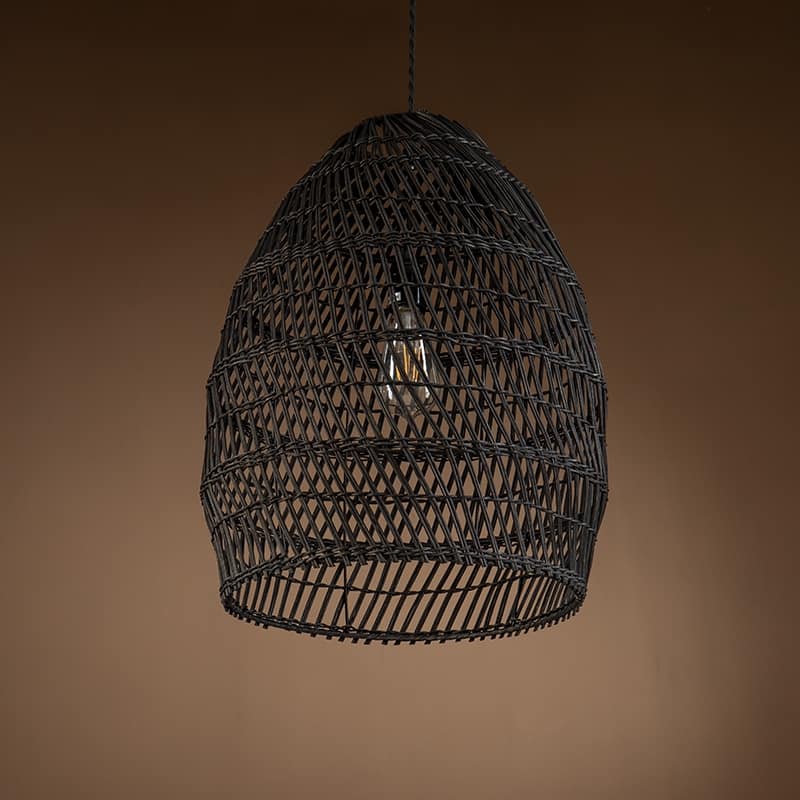 Veremund Light Bell Pendant Wicker Rattan Light - 19.7" x 15.7" - 19.7" x 15.7" - Black