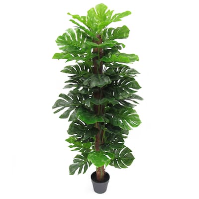 5ft Real Touch Artificial Monstera Split Leaf Philodendron Tree Plant with Coco Bark in Black Pot - 60" H x 28" W x 28" DP