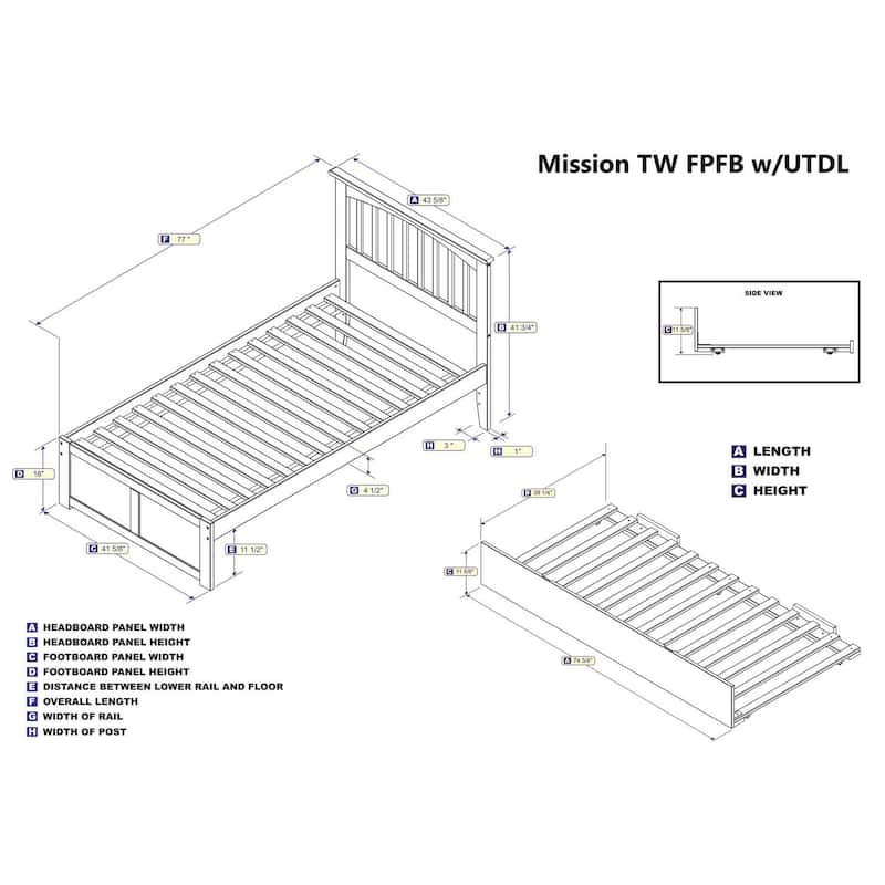 Full Platform Bed with Trundle - Twin Size, Urban Chic Design, Walnut Finish, Space Saving Bed Frame