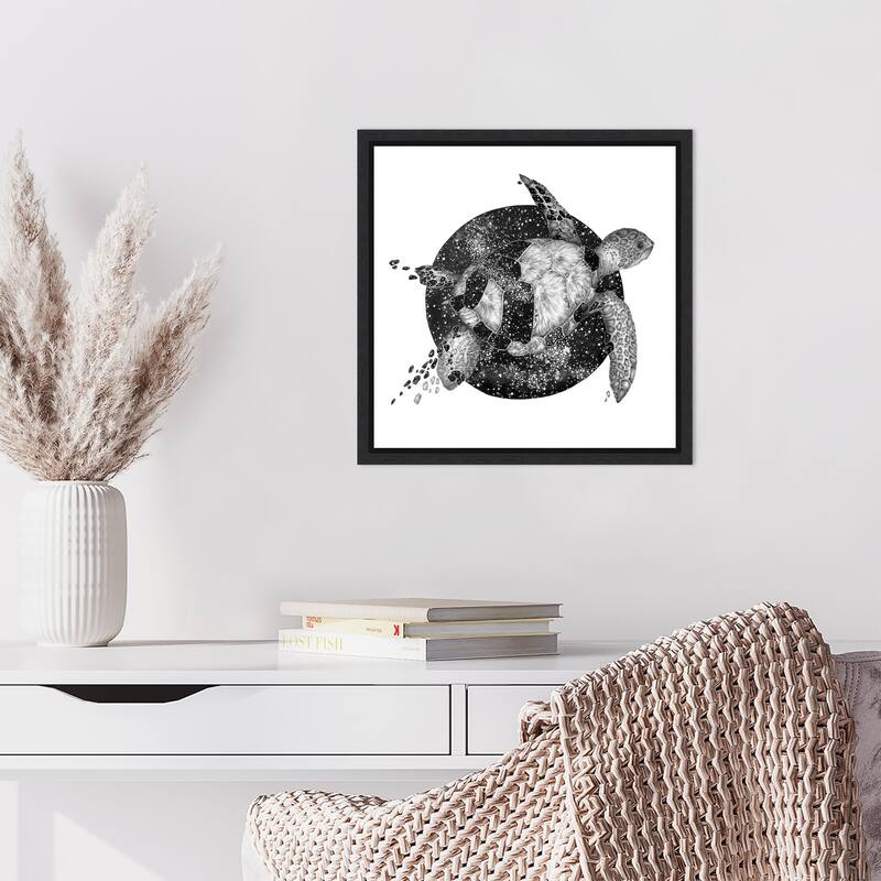 Cosmic Sea Turtle Square Copy by Ec Mazur Framed Canvas Wall Art