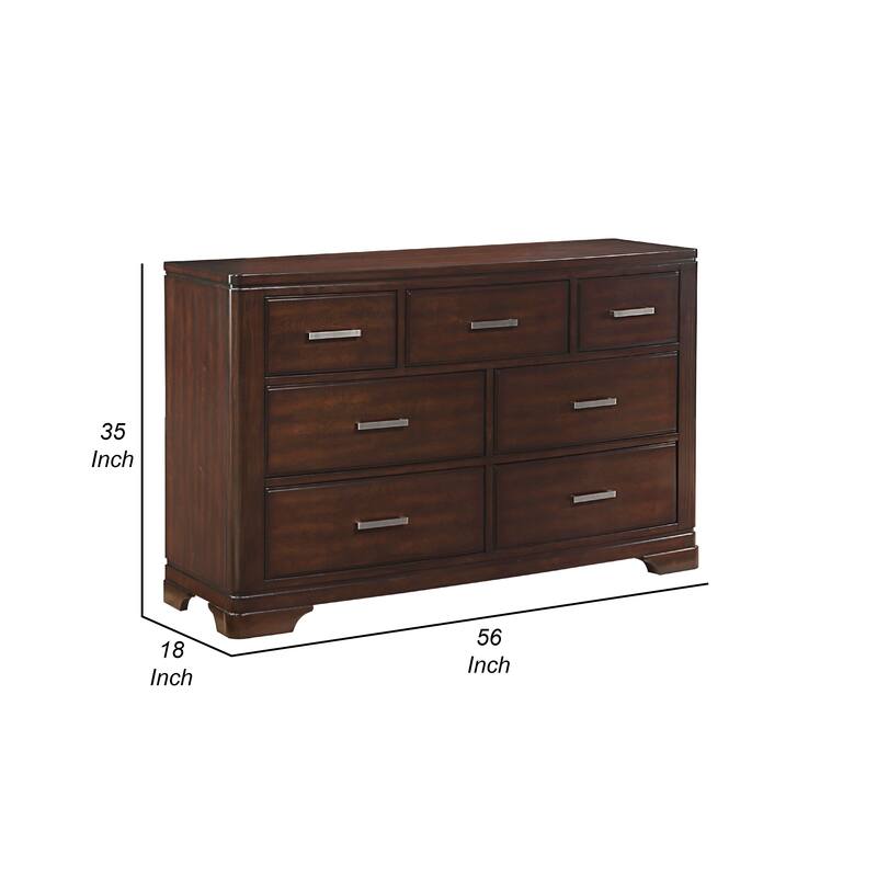 Hudy 56 Inch Dresser with 7 Drawers, Cherry Brown Birch Veneer