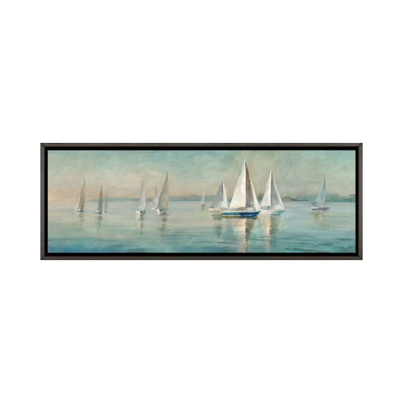 iCanvas "Sailboats at Sunrise" by Danhui Nai Framed - 24x72 - Charcoal