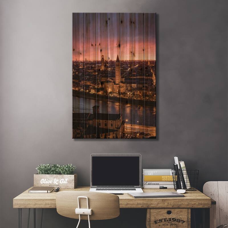 Sunset In Verona Print On Wood by Enzo Romano - Multi-Color