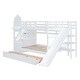 preview thumbnail 23 of 64, Elegant Full Over Full Bunk Bed With 2 Drawers,3 Shelves and Slide,Sturdy Frame,s